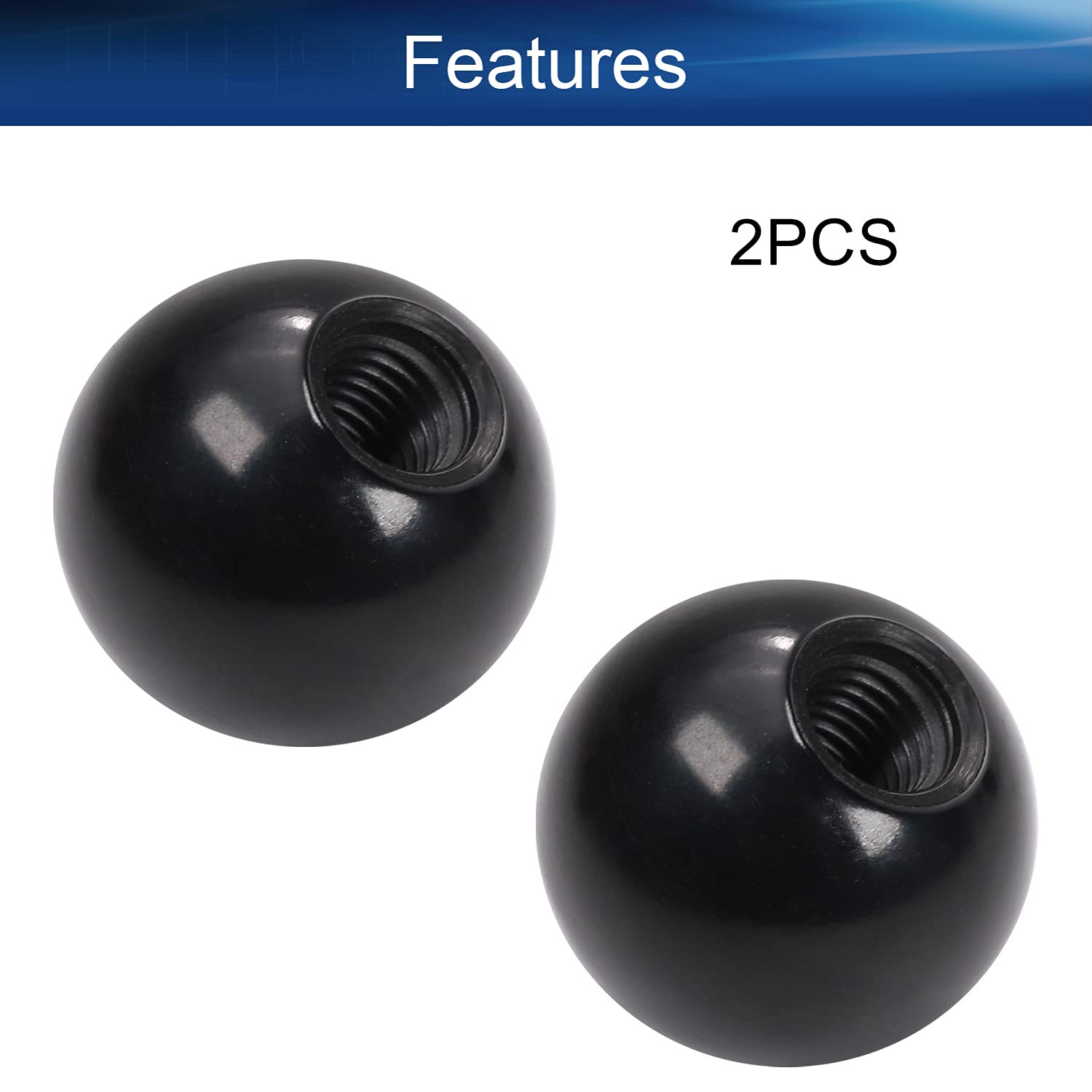 Bettomshin 2Pcs Black Bakelite Ball Knob - M10 Female Thread, 32mm Diameter Spherical Handle with Smooth Rim - No Twist Design for Lawn Mowers, Exercise Equipment & Industrial Machinery - Durable Thermoset Knob for Easy Grip and Control