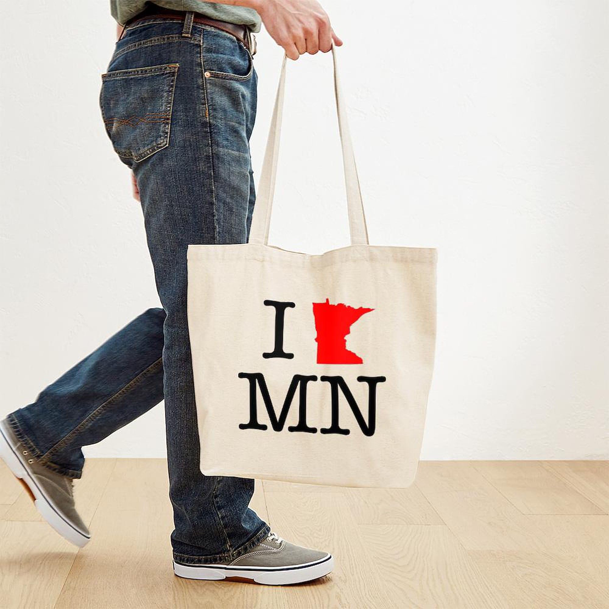 I Love MN Minnesota Tote Bag - Natural Canvas Reusable Shopping Bag for Groceries, Beach & Everyday Use