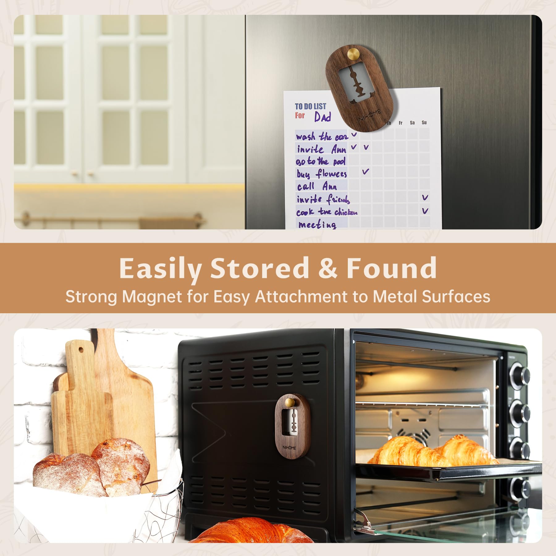 NiHome Bread Lame with Extendable Blade & Magnetic Back - Push-Pull Design for Secure Blade Locking - Walnut Wood Handle for Easy Scoring - Perfect for Sourdough, Baguettes, Pastries & Food Art - Ideal for Home Bakers & Professional Kitchens