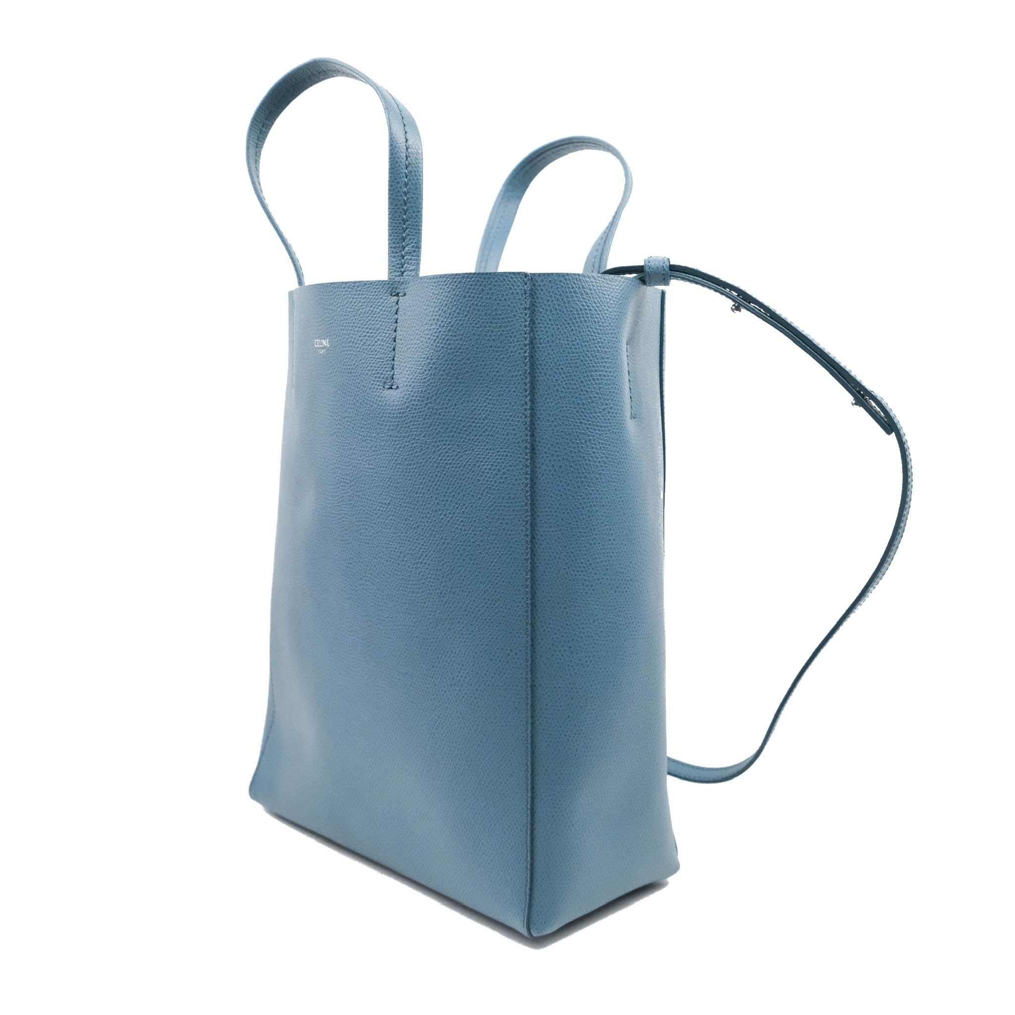 Celine Small Vertical Cabas Tote Bag in Blue Grained Calfskin Leather with Silver Hardware - Perfect for Work, Travel & Everyday Use