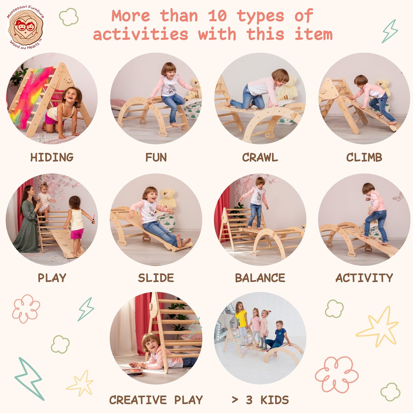 Premium Wooden Montessori Climbing Triangle Set for Toddlers - 3-Piece Wooden Toys with Ramp & Activity Gym | Large Size Baby Climbing Equipment for Indoor Play, Gross Motor Skill Development & Montessori Learning