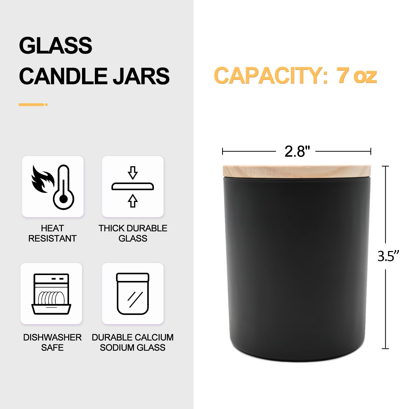 16 Pack 7oz Empty Candle Jars with Wooden Lids - Thick Glass Containers for DIY Candle Making, Wax Melts, Essential Oil Storage - Perfect for Home Decor, Gifts & Craft Projects (Matte Black Finish)