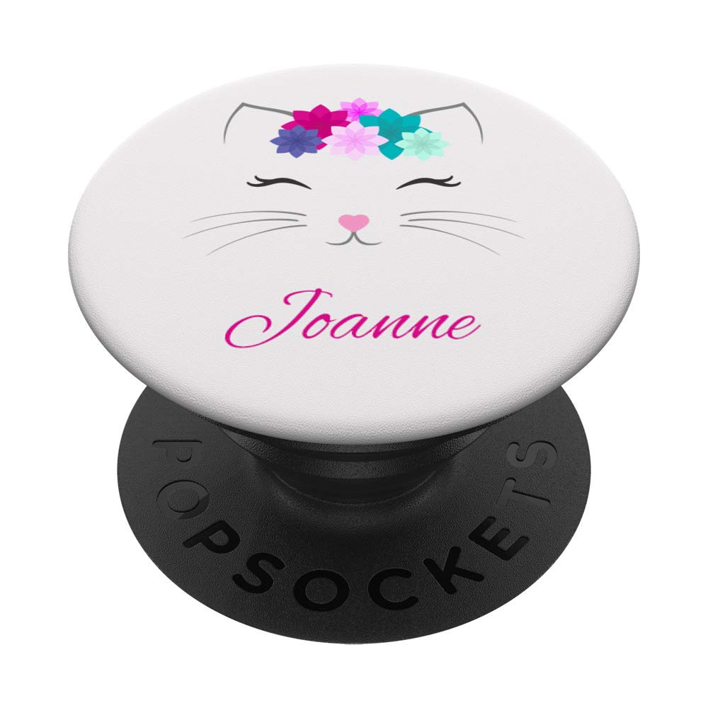 Joanne Name Gift - Personalized Kitty Cat PopSockets Phone Grip & Stand for iPhone, Samsung, Tablets - Perfect for Work, Travel & Daily Use