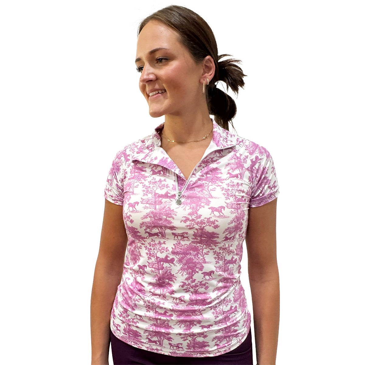 Dapplebay Equestrian 1/4 Zip Short Sleeve Riding Top - Breathable Performance Shirt for Horseback Riding, Training & Outdoor Activities