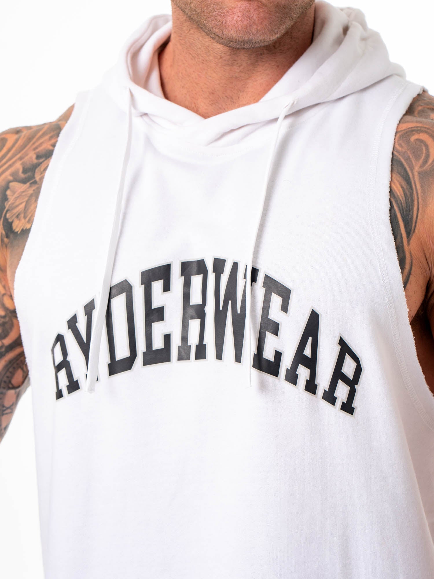 Stylish White Collegiate Sleeveless Hoodie for Women & Men - Perfect for Gym, Running & Casual Wear
