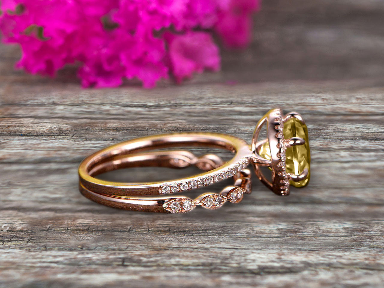 1.75 Carat Round Cut VS Champagne Diamond Moissanite Engagement Ring Set in 10k Rose Gold with Milgrain Band Halo - Perfect Anniversary Gift & Bridal Jewelry for Weddings, Proposals & Special Occasions