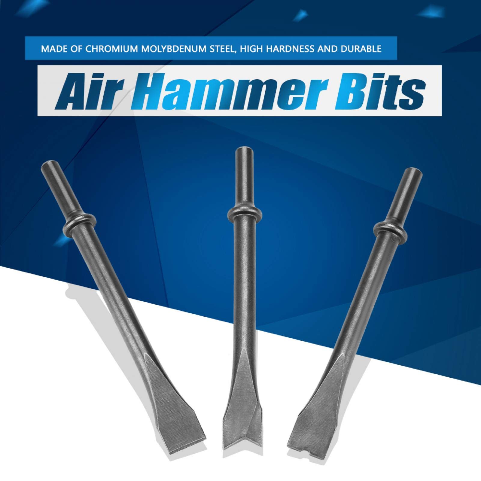 Cigemay 3-Piece Air Hammer Chisel Set - Extra Long Round Shank Pneumatic Hammer Bits for Metalworking, Auto Repair & Demolition | Heavy Duty Air Hammer Accessories for Professional Mechanics & DIY Projects