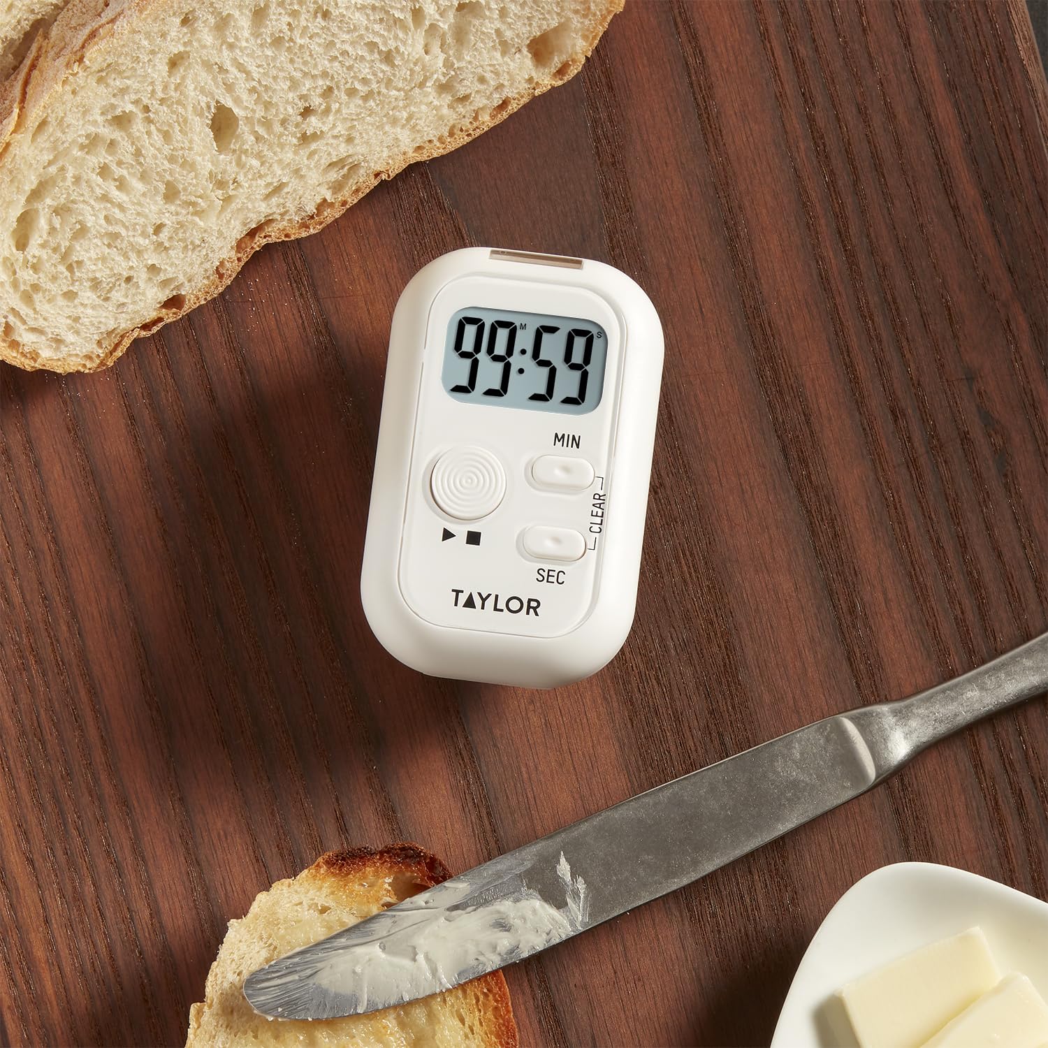Taylor Multi-Alert Digital Timer with Sound, Light & Vibration - White Standard Size for Kitchen, Classroom & Office Use