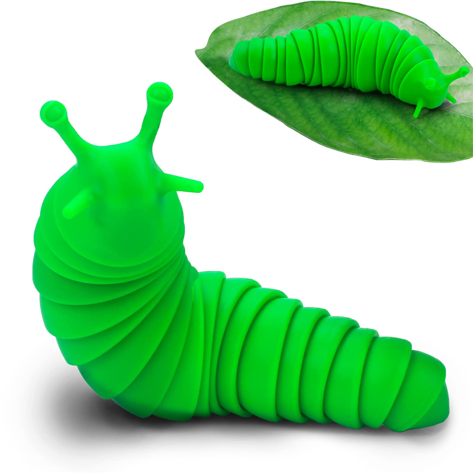 Articulated Stretch Plastic Fidget Slug Toy - Stress & Anxiety Relief Sensory Toy for Kids, Adults with ADHD or Autism (Green) - Perfect for Classroom, Office & Travel Use