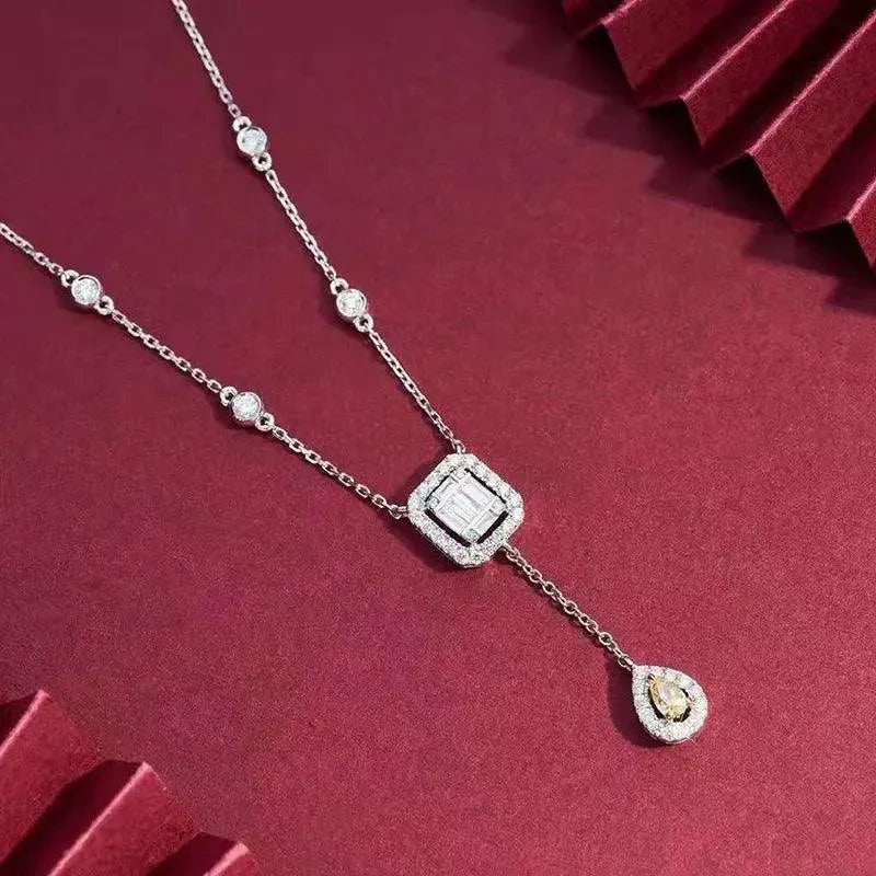 18K Gold Real Natural Diamond Necklace for Women - 18 Inch Au750 Link Chain Fine Jewelry, Perfect Gift for Anniversary, Birthday & Special Occasions