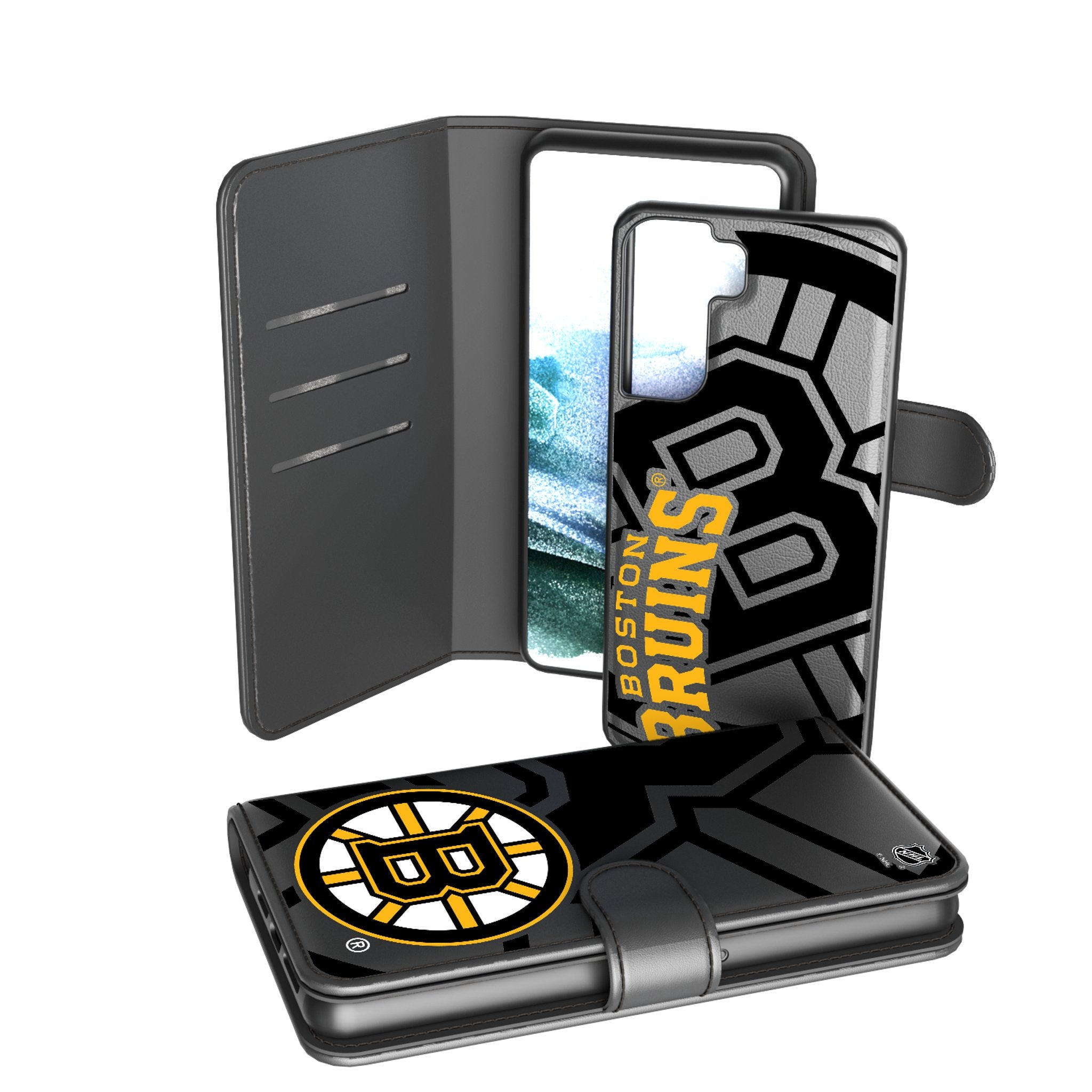 Boston Bruins Monocolor Tilt Wallet Phone Case for iPhone & Samsung - Slim RFID Blocking Credit Card Holder with Kickstand - Perfect for Hockey Fans & Game Day Outfits