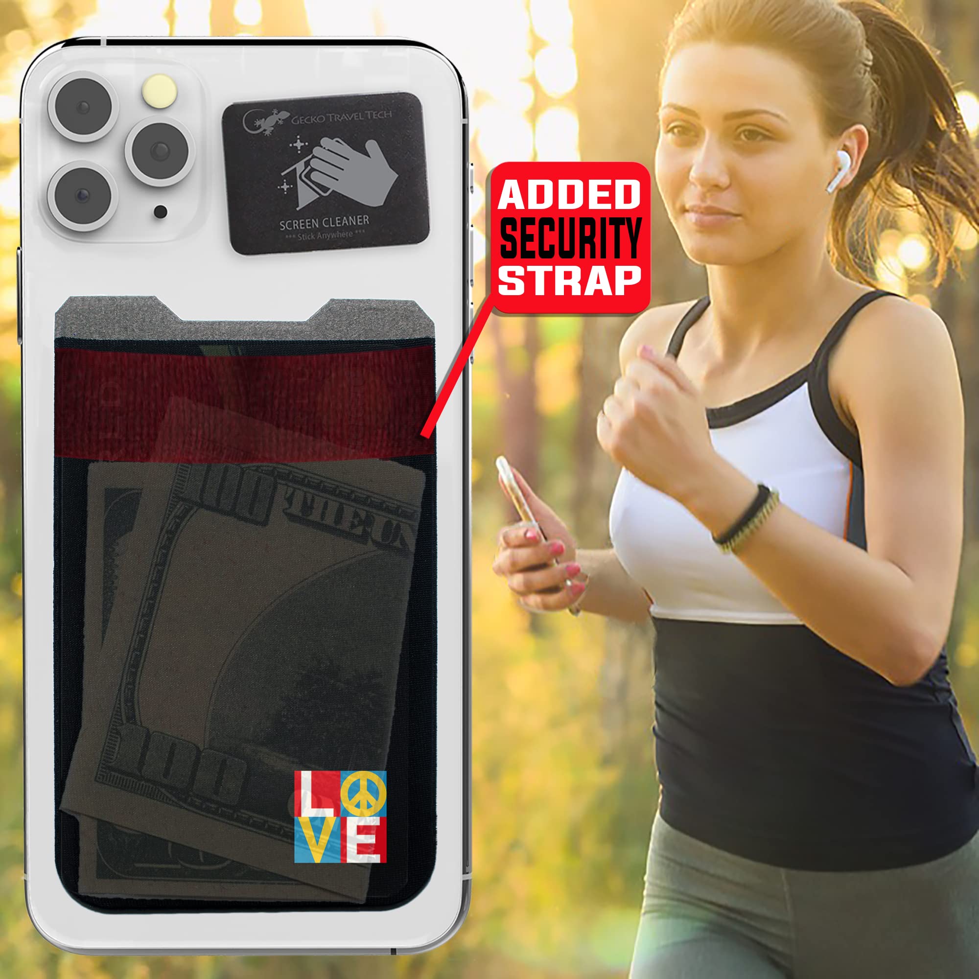 Gecko Stick-On Phone Wallet - Adhesive Lycra Card Holder for iPhone & Android - Slim Credit Card & Cash Pouch - Perfect for Gym, Running & Travel Accessories