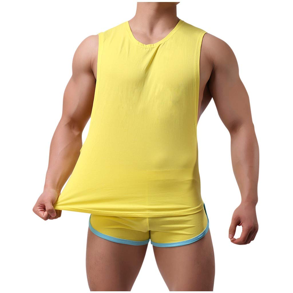 Men's 2-Piece Cotton Linen Gym Jumpsuit Set with Vest & Briefs - Stretch Tight Sportswear for Workout, Lounge & Running - Comfortable Athletic Wear for Men 2022