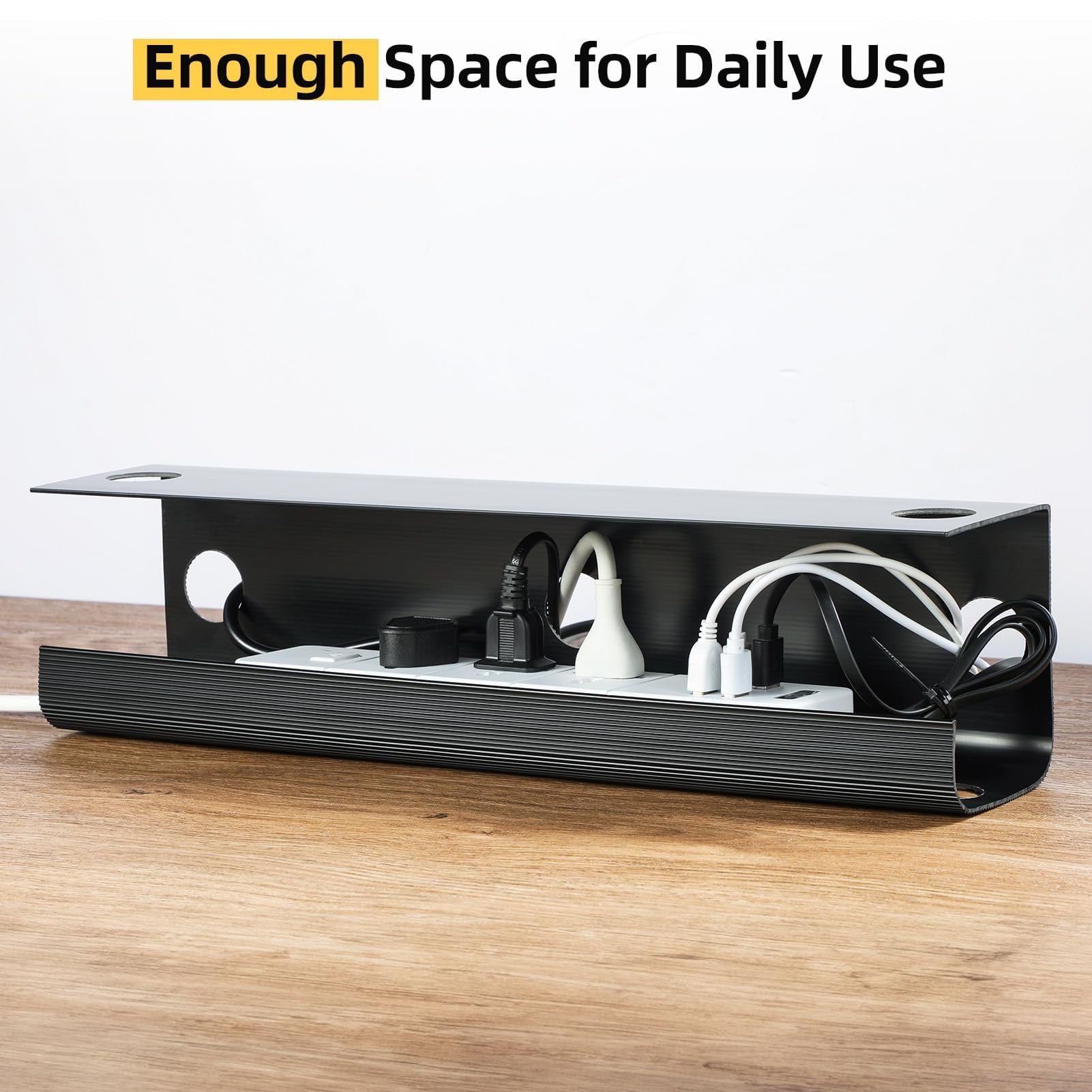 Yecaye 2 Pack Under Desk Cable Management Tray - 31.5 Inch Cord Organizer & Hider, No Screw No Drill Wire Management System for Office & Home (Black) - Perfect for Home Office Setup & Computer Desk Organization