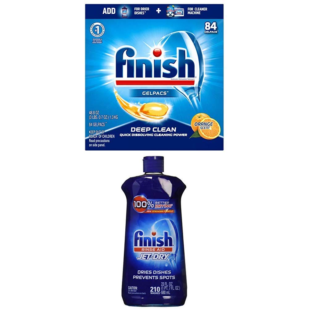 Finish All-in-1 Dishwasher Detergent Gelpacs (84 Count) & Jet-Dry Rinse Aid (23oz) - Powerful Cleaning & Spot-Free Drying for Sparkling Dishes - Perfect for Daily Dishwashing & Glassware Care