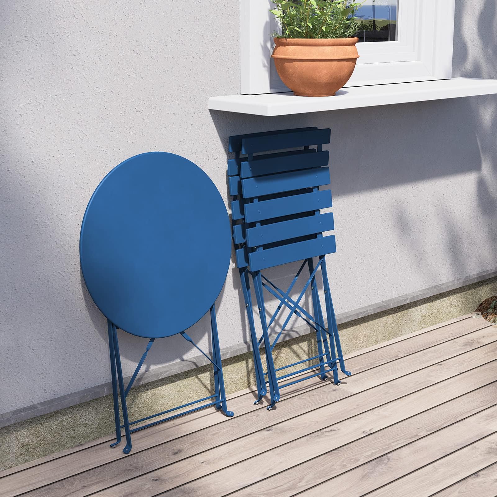 Premium Folding Outdoor Bistro Set - 3-Piece Patio Furniture with Table & Chairs, Peacock Blue - Perfect for Small Balconies, Gardens, and Backyard Relaxation