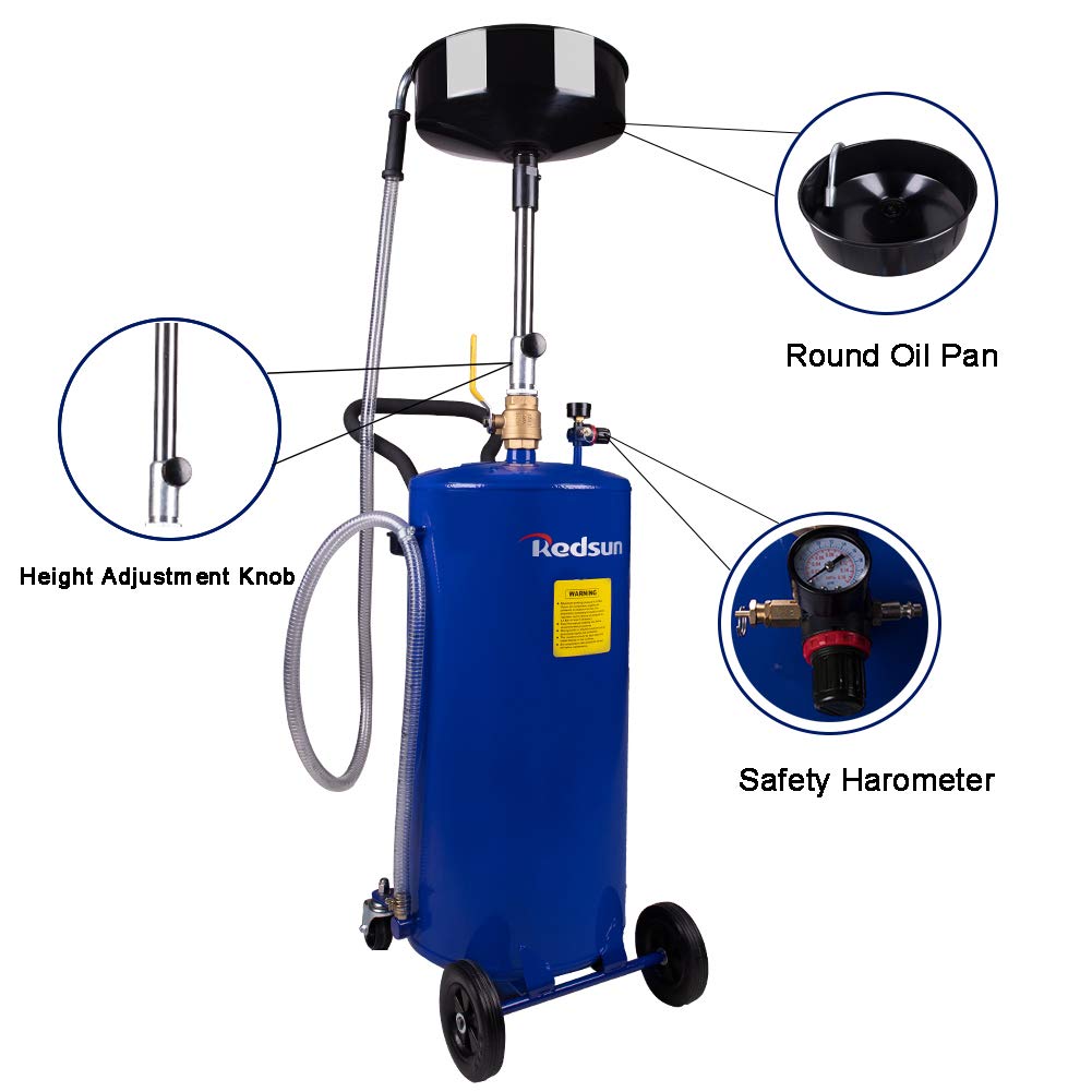20 Gallon Portable Oil Drain Tank - Air Operated Adjustable Funnel with Wheels for Easy Oil Removal (Blue) | Ideal for Automotive Shops, DIY Oil Changes & Industrial Maintenance