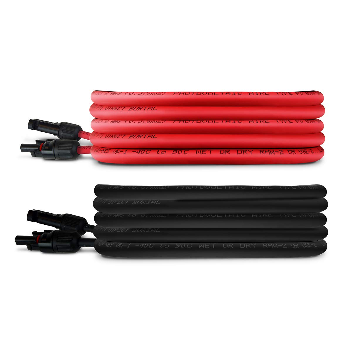 TEMCo 8 AWG Solar Panel Extension Cable - 60ft Black & 60ft Red with MC4 Connectors - Made in USA - Weatherproof PV Wire for Off-Grid Solar Systems, RV & Home Solar Panel Installations