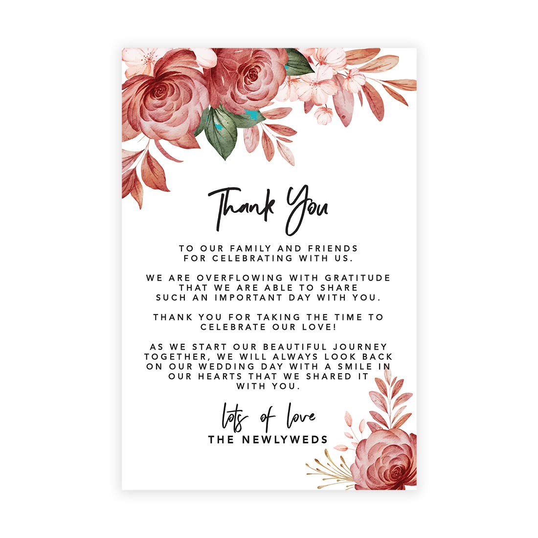 Boho Floral Wedding Thank You Cards - 56-Pack 4x6 Inch Place Setting Cards for Table Reception, Dinner Plates & Wedding Favors - Perfect for Guests, Family & Friends - Elegant Seating Decor for Weddings, Bridal Showers & Special Events