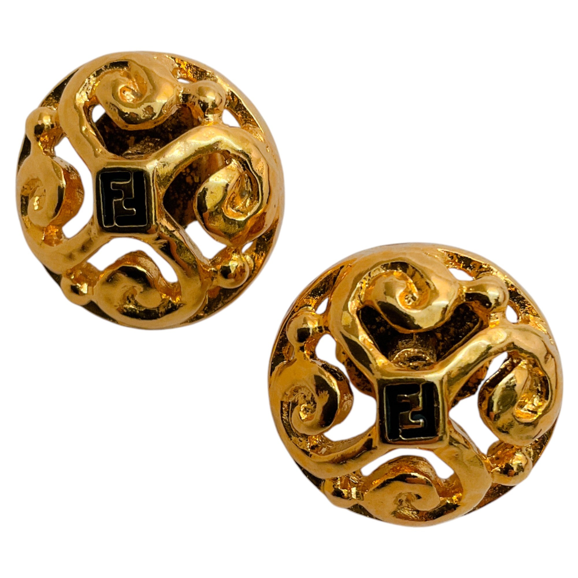Vintage Fendi Gold Plated Filigree Round Earrings for Women - Elegant Retro Jewelry for Parties, Weddings & Special Occasions