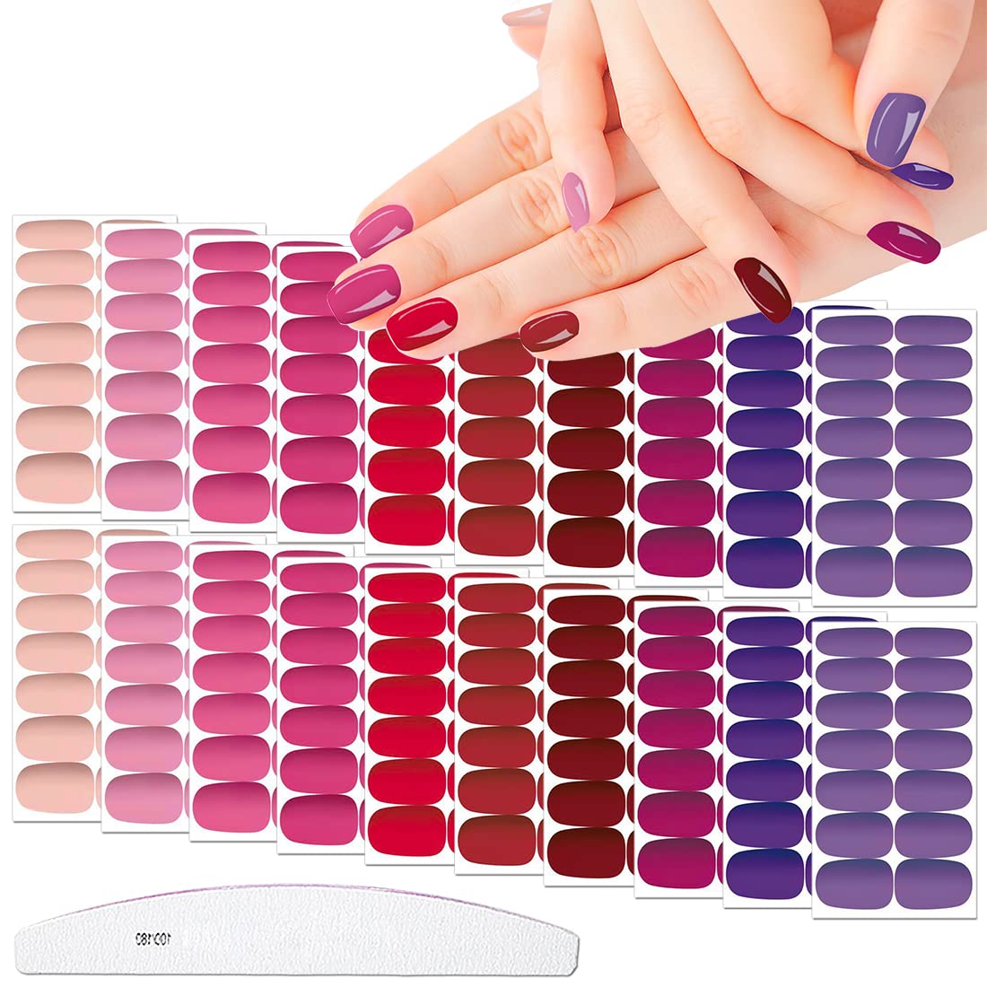 20 Sheets Matte Color Nail Polish Strips with Nail File - Self-Adhesive Gel Nail Wraps for Women - 10 Stylish Designs for Home Manicure & Nail Art DIY - Perfect for Parties, Weddings & Everyday Wear