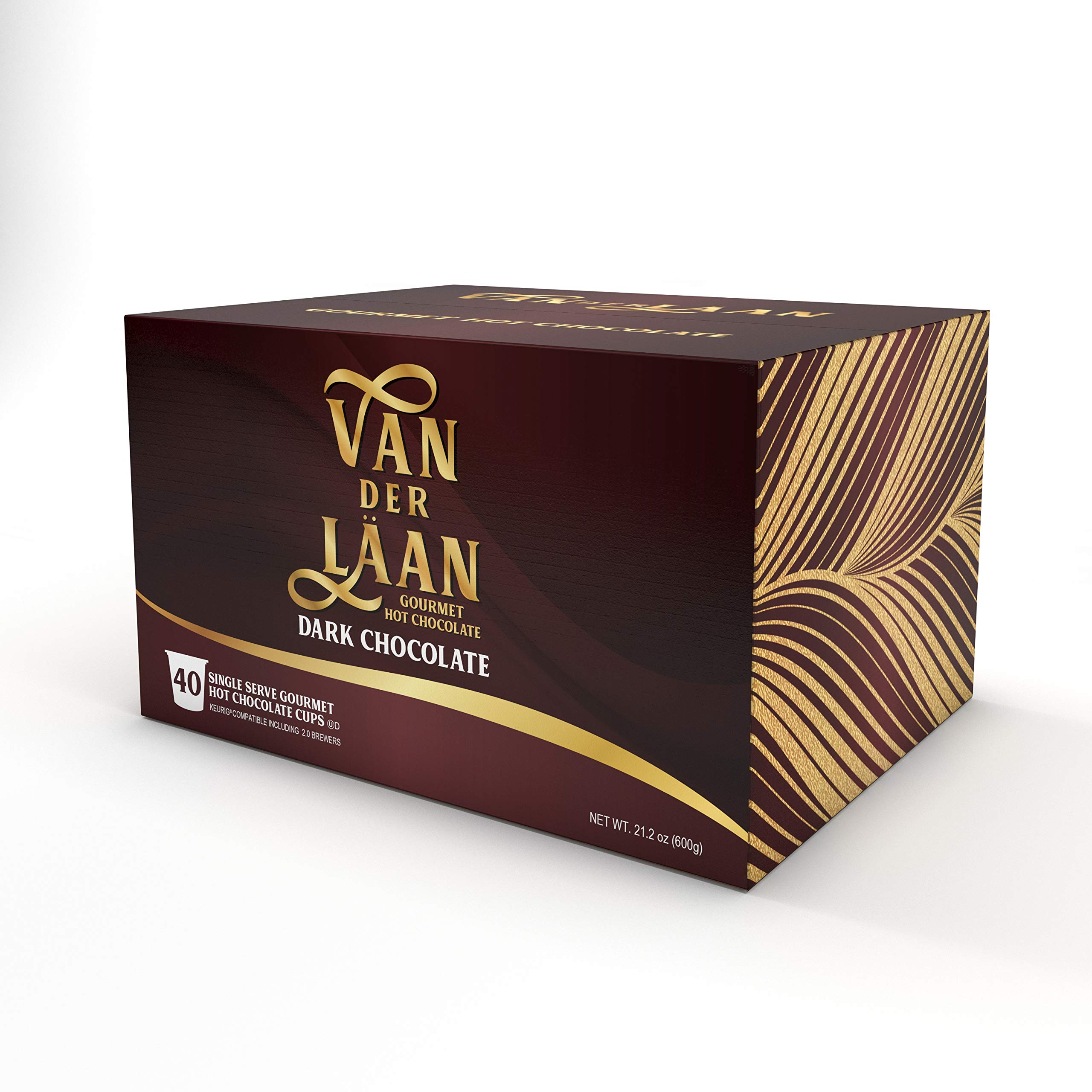 Van Der Laan Dark Chocolate Hot Cocoa Pods - Gourmet Dutch Hot Chocolate K-Cups, Compatible with Keurig 2.0 & Single Serve Brewers (40 Count) - Perfect for Winter Nights, Office Coffee Breaks & Holiday Gifts