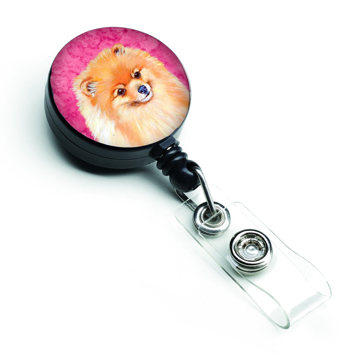 Pink Pomeranian Retractable Badge Reel - Cute Dog ID Holder for Nurses, Teachers & Office Workers - Perfect for Work, Conventions & Events
