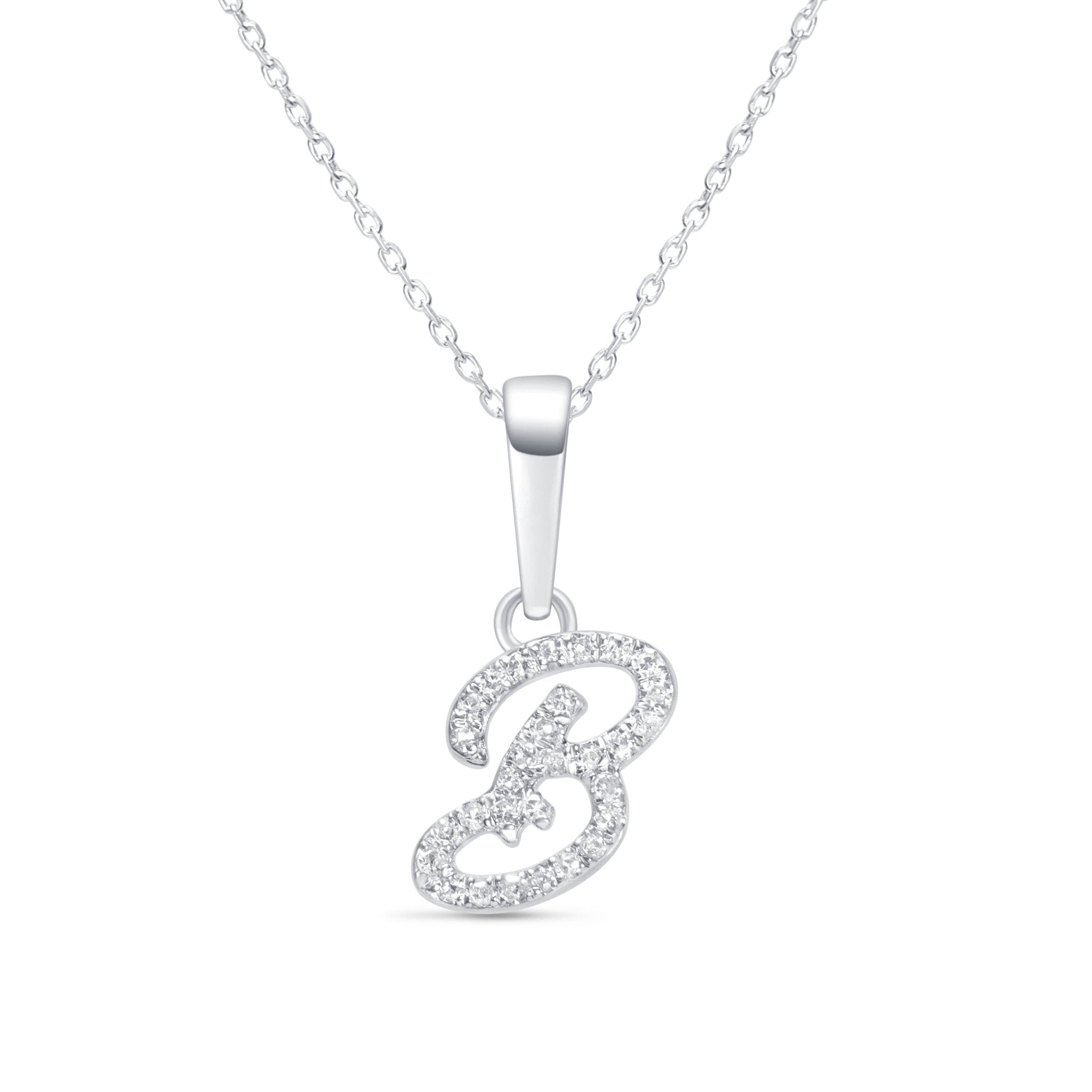 14K White Gold Cursive Diamond Initial Necklace - Personalized Name Pendant for Women - Perfect Gift for Birthday, Anniversary & Valentine's Day