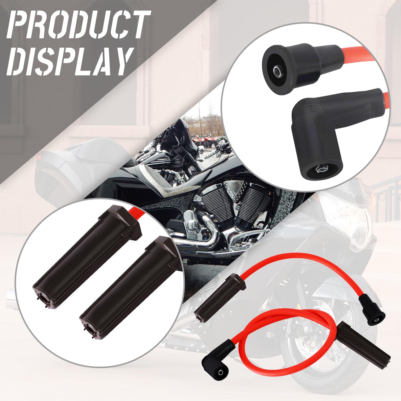 8mm Red High-Performance Spark Plug Wires for 2008+ Victory Motorcycles - Compatible with Kingpin, Hammer & Vegas Models - Enhance Engine Power & Fuel Efficiency - Ideal for Racing, Custom Builds & Daily Riding
