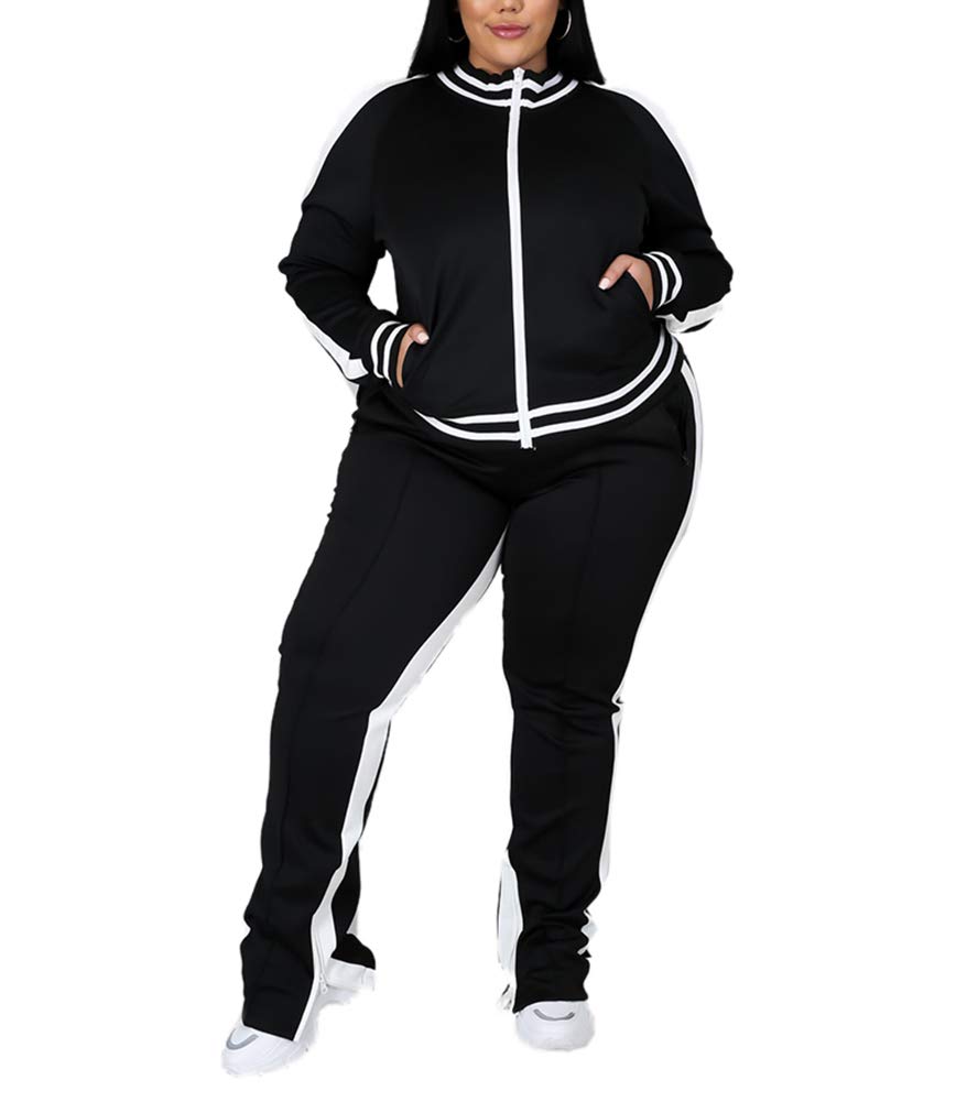 Ophestin Women's Plus Size 2-Piece Tracksuit Set - Long Sleeve Jacket & Skinny Sweatpants Outfit | Casual Loungewear, Workout & Streetwear Fashion