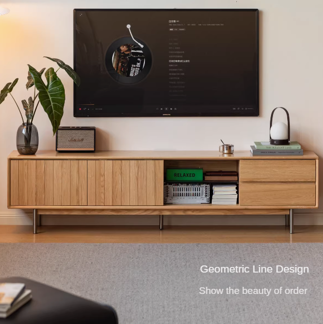 Modern Oak Solid Wood TV Stand - Stylish Entertainment Center for Living Room, Bedroom & Home Theater
