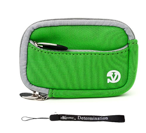 Durable Neoprene Camera Sleeve Case for Canon IXUS, SD, ELPH & HS Series - Shockproof Protective Cover with Hand Strap (Green/Gray) - Perfect for Travel, Hiking & Everyday Camera Protection