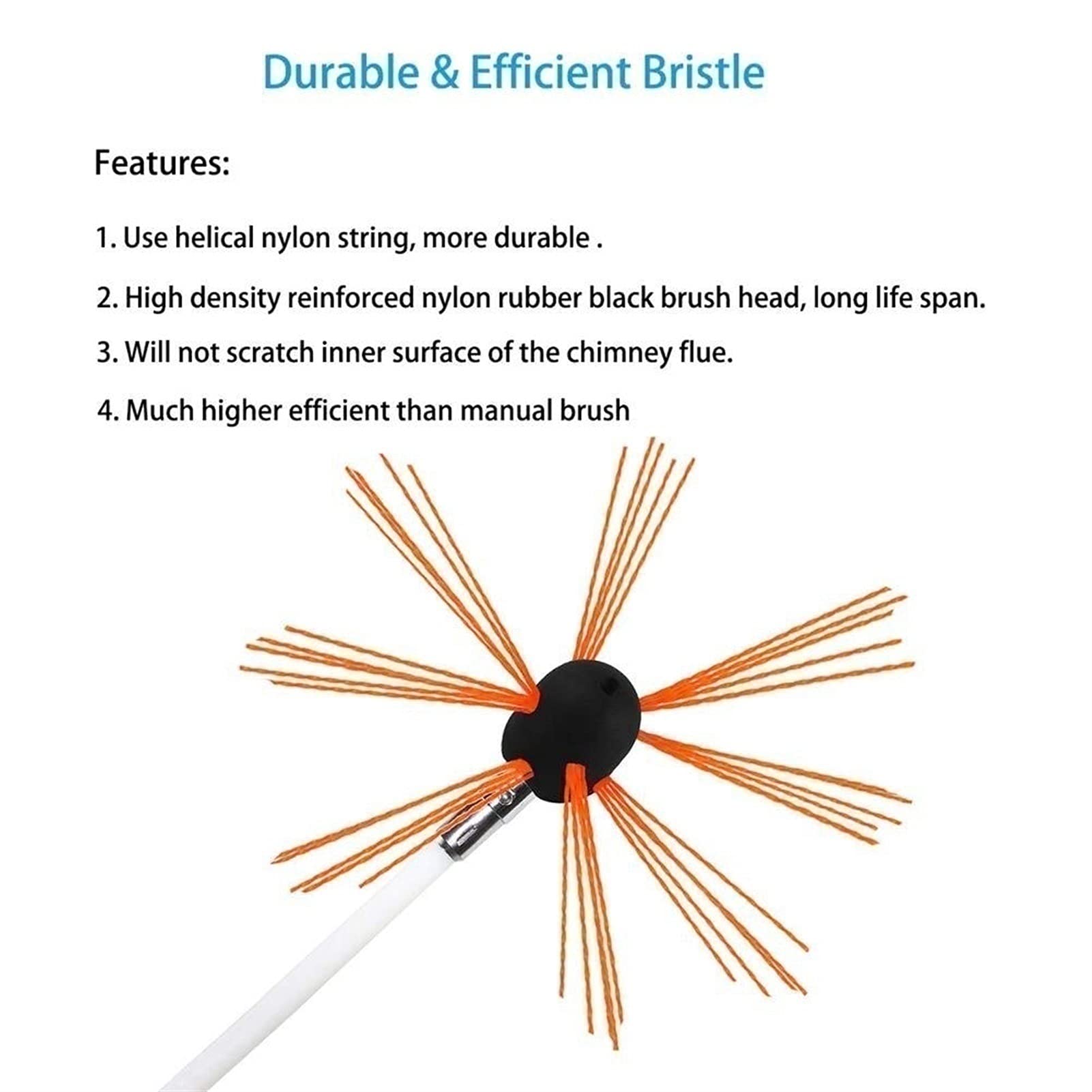 10m Fireplace Brush Kit - Easy Connect White Rods with Brush Head for Chimney Sweeping & Cleaning | Perfect for Wood Stove, Fireplace & Chimney Maintenance