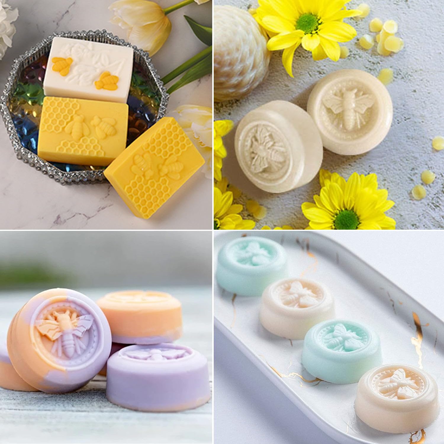 METLUCK 3 Pack Bee Silicone Molds - Reusable Honeycomb Soap Molds for DIY Soap Making, Lotion Bars, Candles, Resin Art, Chocolate & Desserts | Perfect for Home Crafting, Bath Bombs, and Party Favors