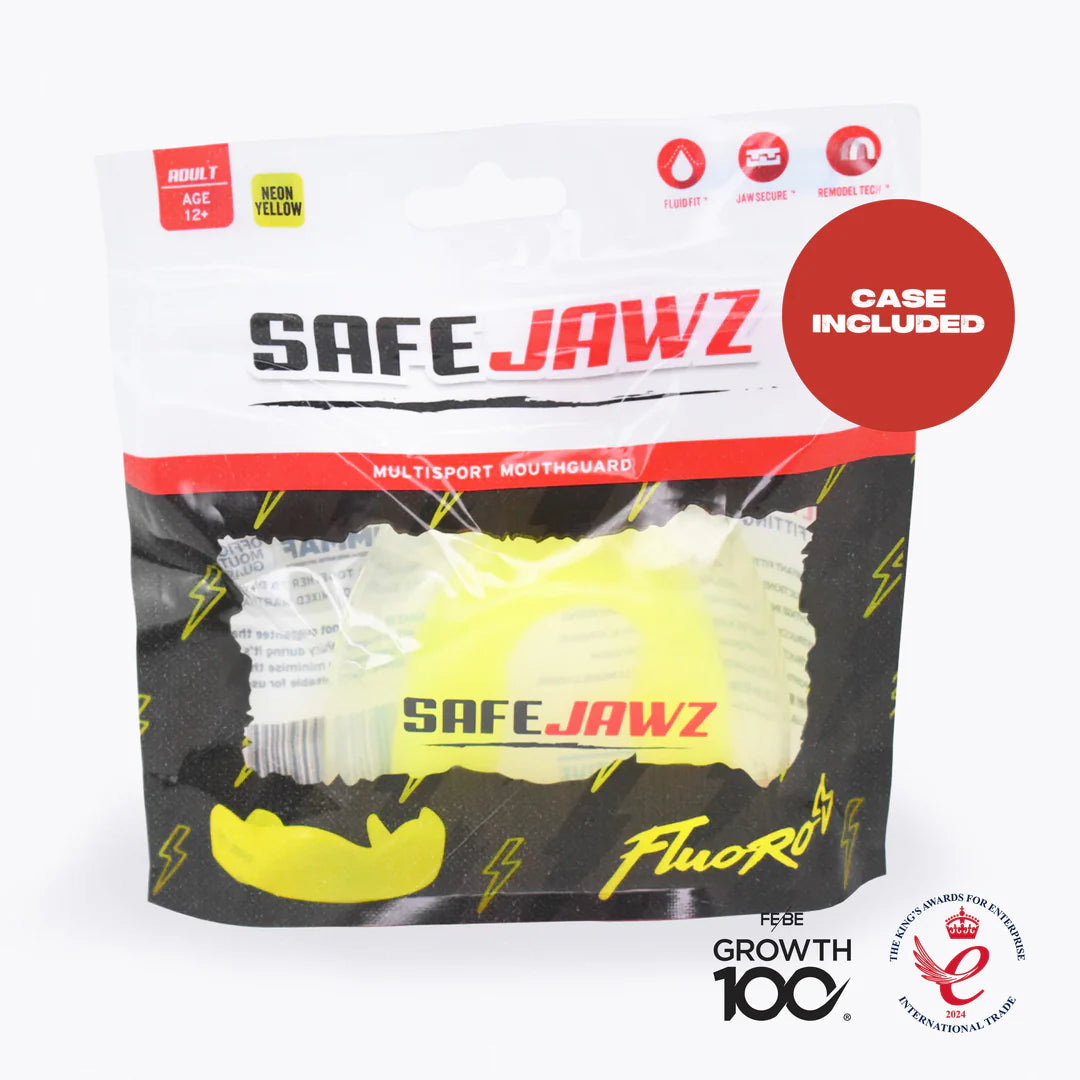 SafeJawz Intro Series Fluro Yellow - Durable & Comfortable Mouthguard for Sports, MMA, Boxing & Martial Arts - Perfect for Training & Competition Protection
