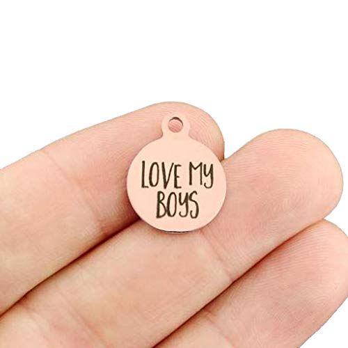 Stainless Steel Rose Gold Plated Mom Charm - Love My Boys Pendant - Exclusive Small Size Jewelry Gift for Mothers - BFS1674ROGOLD - Perfect for Mother's Day, Birthdays & Special Occasions