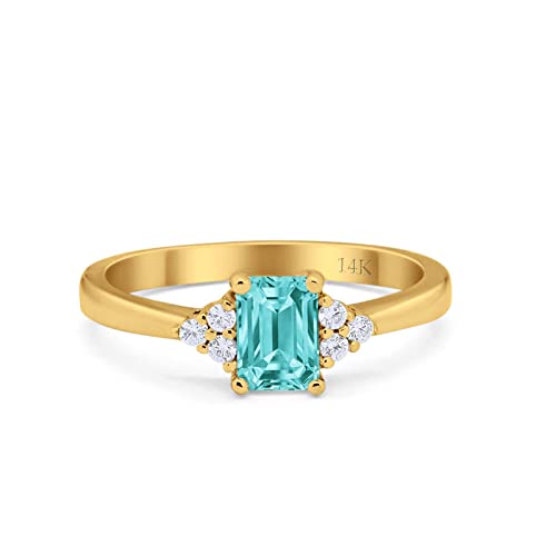 14K Yellow Gold Simulated Paraiba Tourmaline CZ