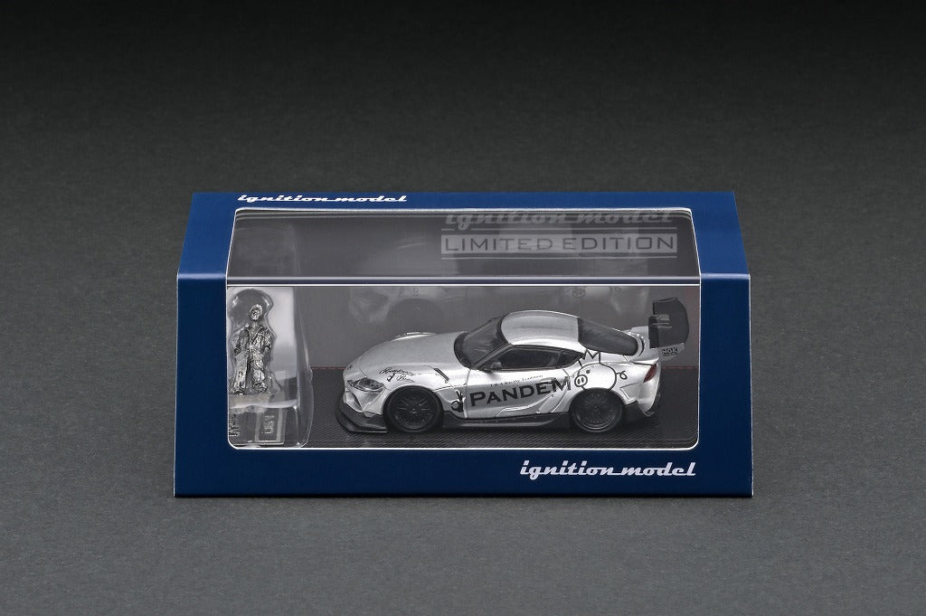 1/64 Scale Ignition Model PANDEM Toyota Supra A90 Diecast Car - Silver Finish with Mr. Miura Figure - Perfect for Collectors, Display Cases & Racing Enthusiasts