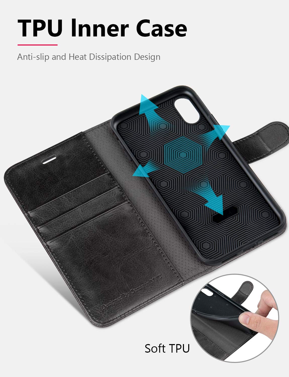 Premium Leather Wallet Case for iPhone X/10 with Wireless Charging, Card Slots & Kickstand - Slim Flip Cover for Cards & Cash | Perfect for Travel, Work & Daily Use (Black)