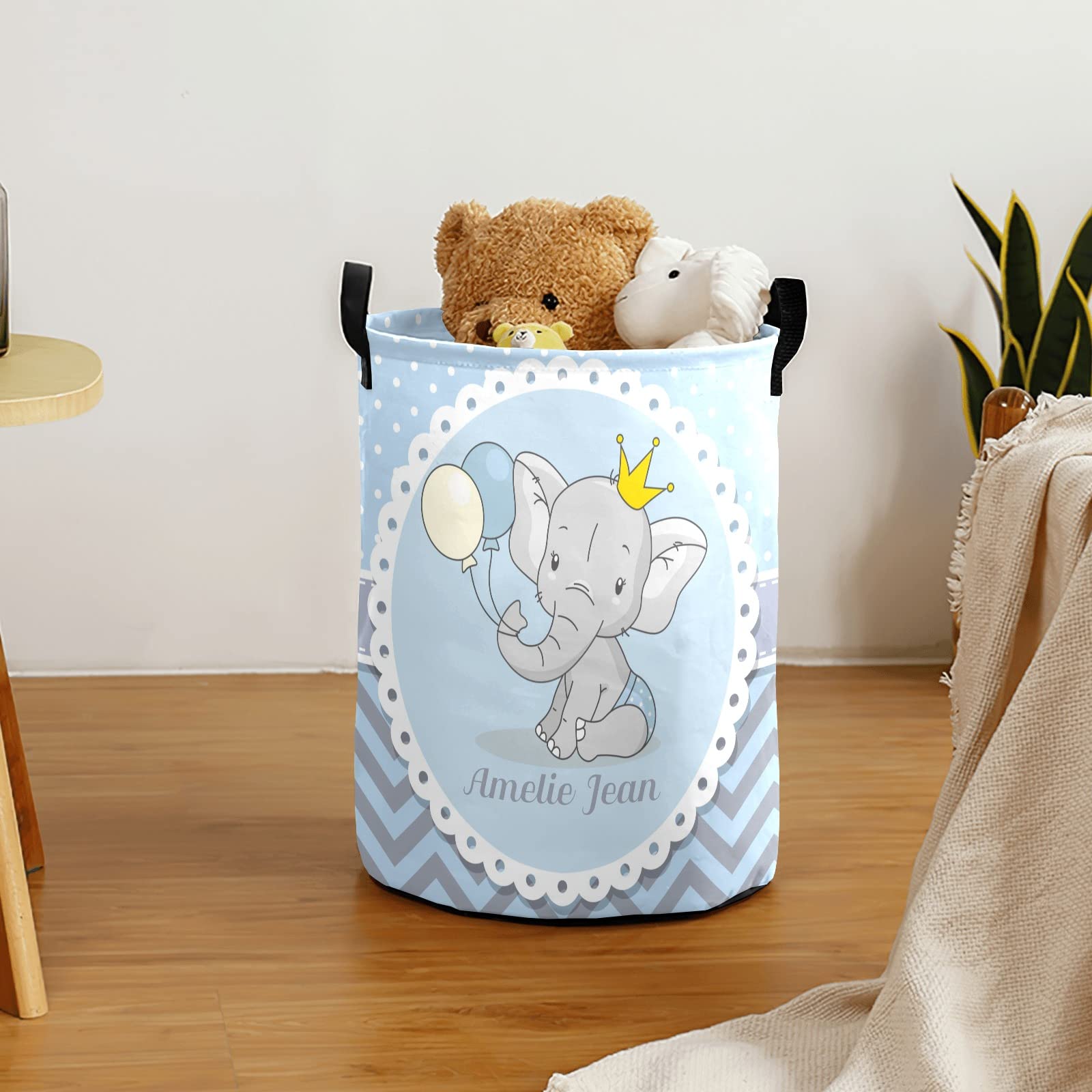 Waterproof Oxford Fabric Storage Bin - Prince Elephant Dots Laundry Hamper & Toy Organizer Basket for Bedroom, Nursery, Clothes & Gift Storage | Perfect for Baby Room Organization & Home Decor