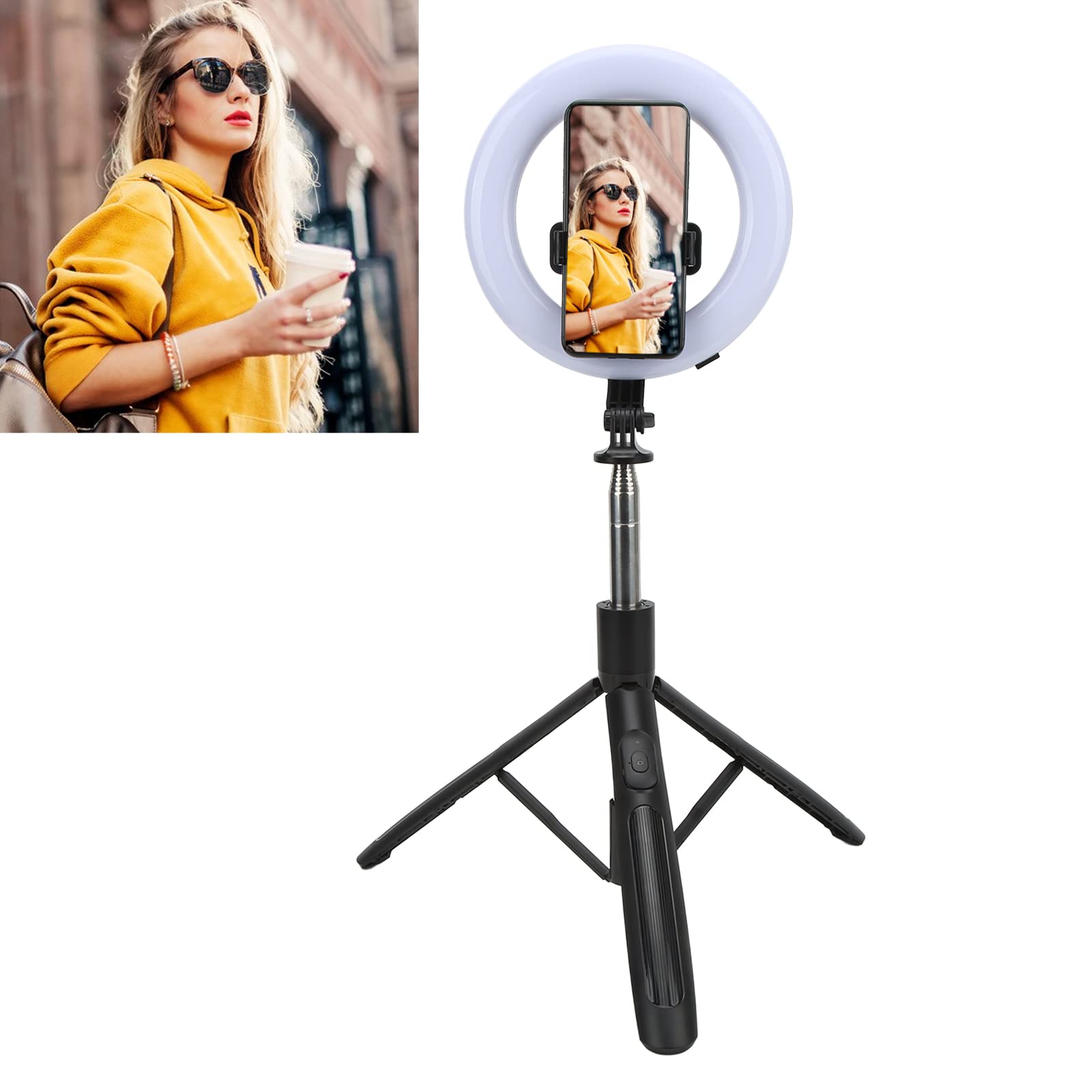 Cyrank 8 Inch Ring Light with Adjustable Tripod Stand & Phone Holder - Dimmable LED Selfie Ring Light for Live Streaming, YouTube Videos, TikTok, Makeup & Photography