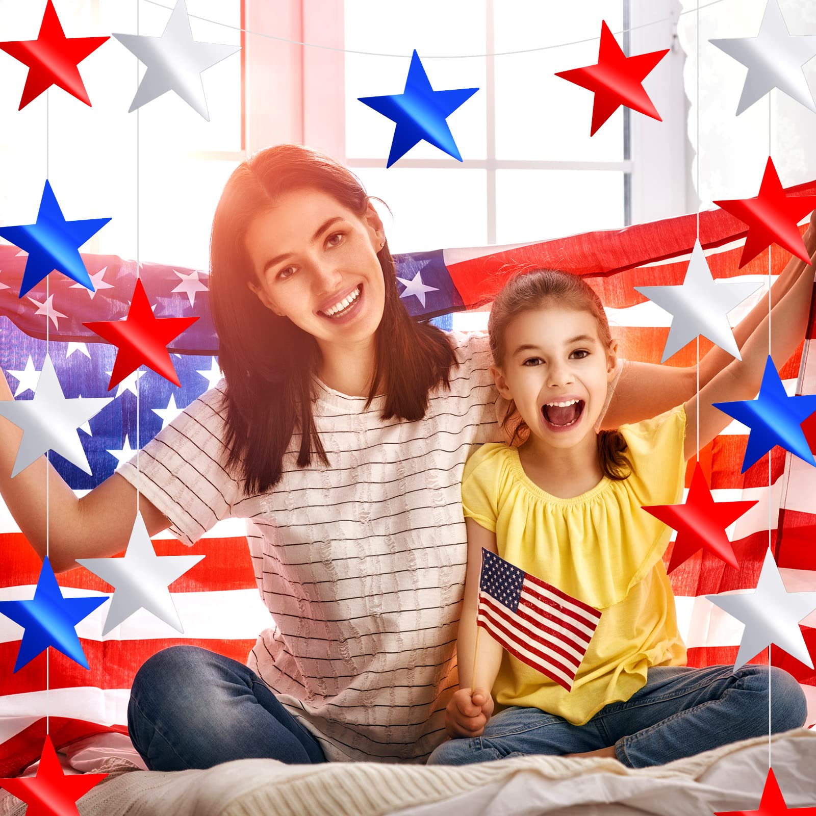 80-Piece Glitter Star Cutouts - Double-Sided Printed Cardboard Stars for Bulletin Boards, Classroom Walls, Party Decor (6 Inches, Red, Blue, Silver) | Perfect for Holiday Decorations, Birthday Parties, and DIY Craft Projects