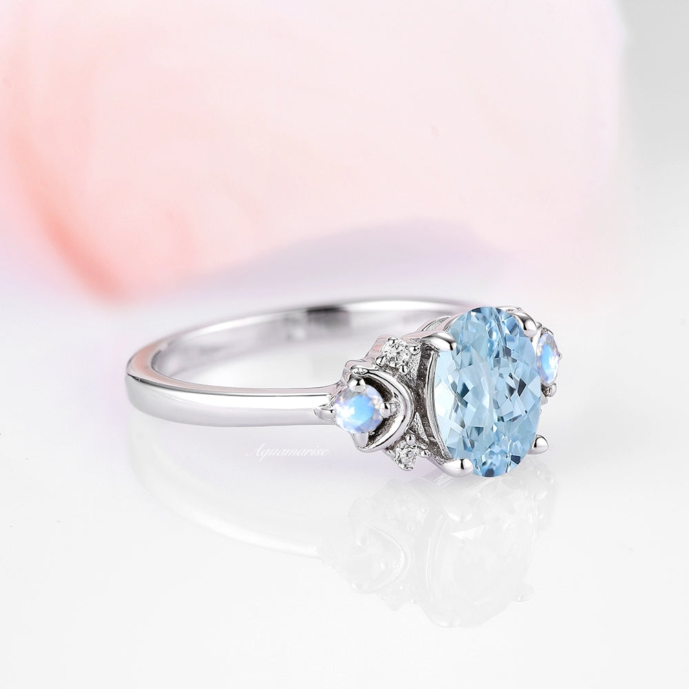 925 Sterling Silver Aquamarine & Moonstone Ring – Elegant Birthstone Jewelry for Women, Perfect for Gifts, Weddings & Everyday Wear
