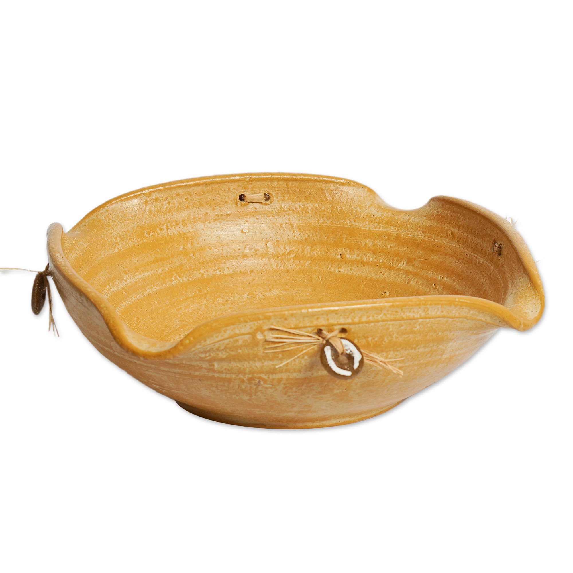 Handmade Yellow Ceramic Beads Centerpiece Bowl - Ashanti Honor Large Decorative Serving Dish | Perfect for Dining Table Decor, Wedding Centerpieces & Boho Home Decor