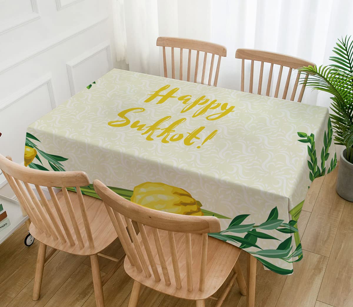 Sukkah Table Cloth, Sukkot Etrog Hadass Aravah Lulav Decor, Jewish Holiday Party Supplies, Kitchen and Dining Room, Traditional and Festive