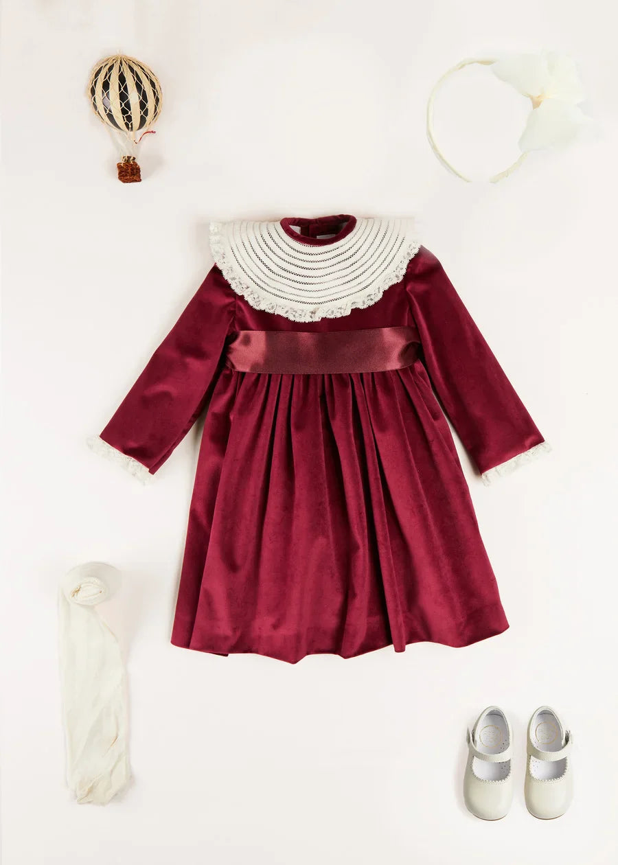 Velvet Burgundy Baby Girl Dress - Elegant & Comfortable Outfit for Parties, Photos & Special Occasions