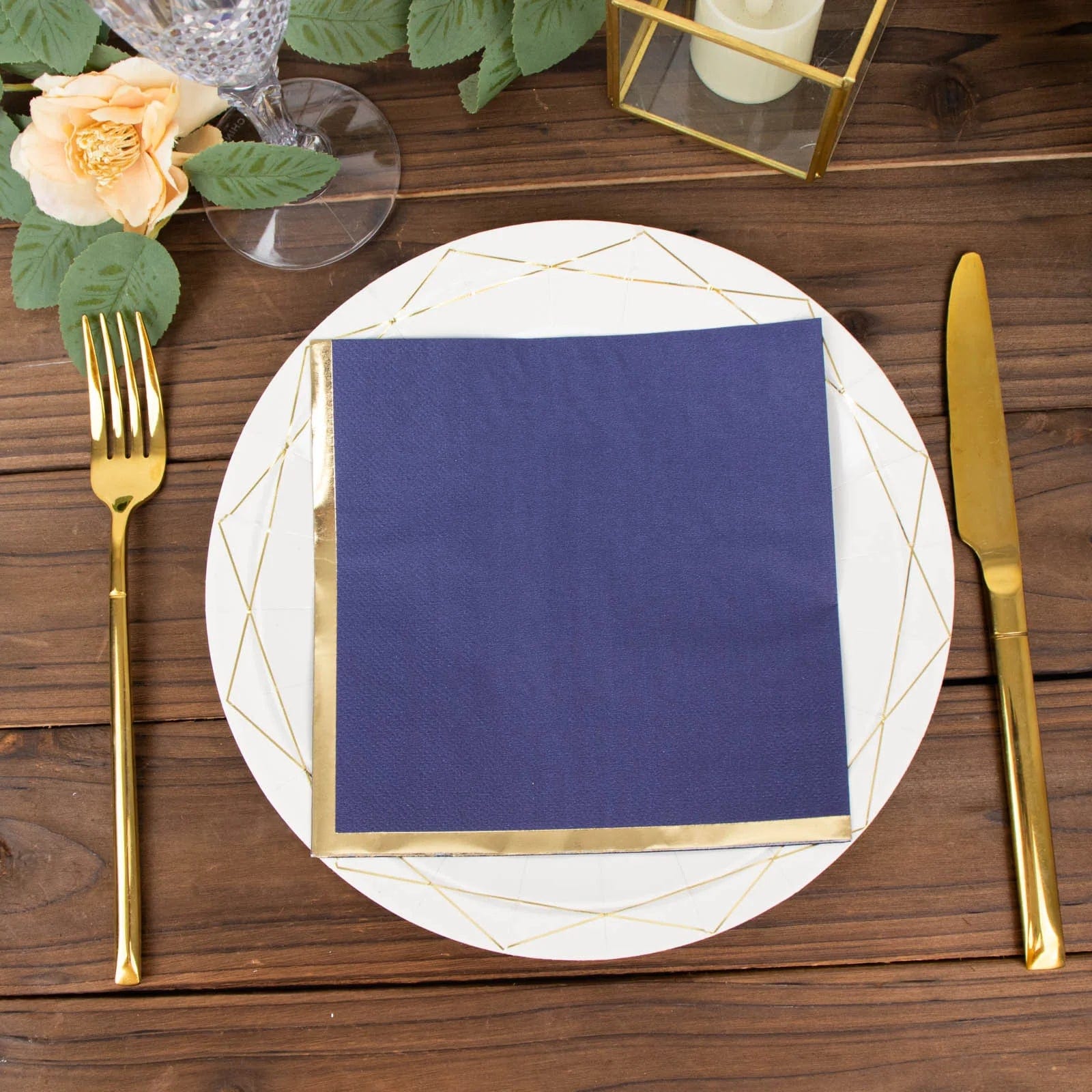 50 Pcs 2-Ply Premium Cocktail Napkins with Elegant Gold Rim - Perfect for Dinner Parties, Weddings & Special Events