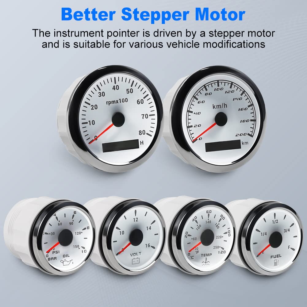 WATERWICH 6 Gauge Set with GPS Speedometer, Tachometer, Oil Pressure, Water Temp & Voltmeter - Universal Car, Truck, Boat & Marine Vehicle Dashboard Gauge Kit for Performance Monitoring & Diagnostics