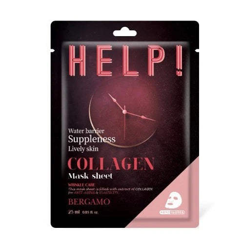Bergamo Help! Collagen Mask Pack 25ml (10 Sheets) - Hydrating & Anti-Aging Face Mask for Glowing Skin | Perfect for Daily Skincare & Spa Night