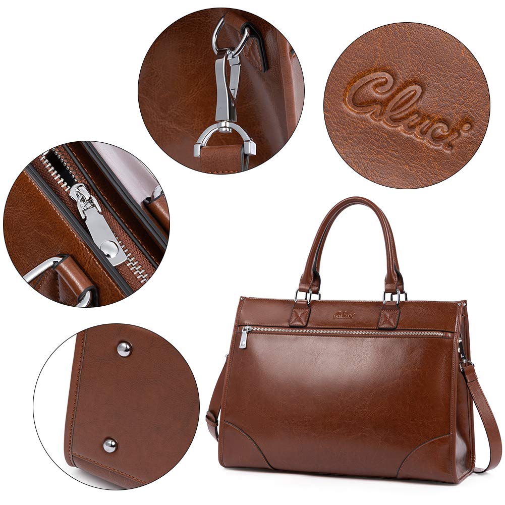 CLUCI Genuine Leather Briefcase for Women - 15.6 Inch Laptop Business Bag, Professional Work Tote Handbag for Office, Commuting & Business Travel